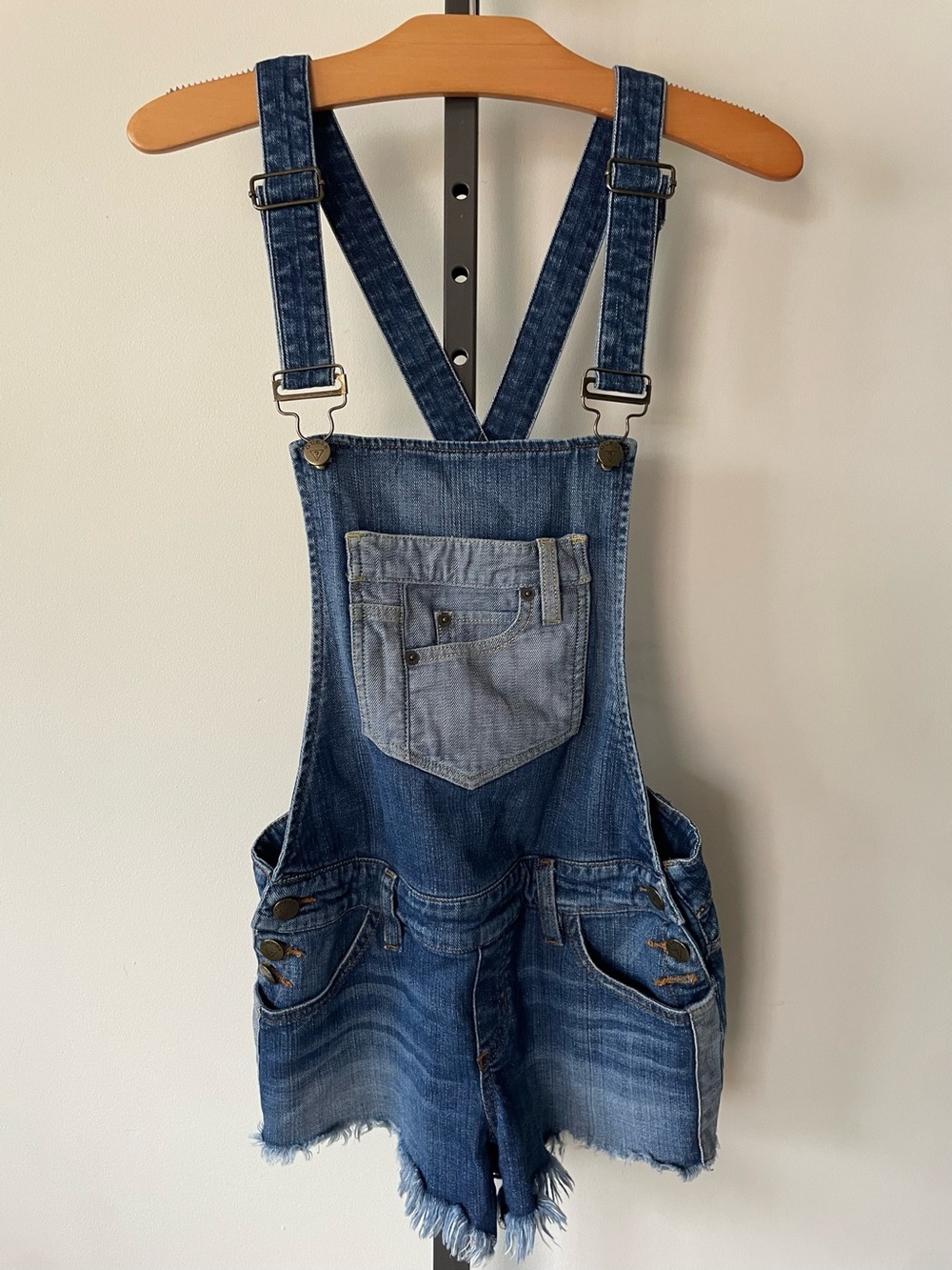 Y2K Vintage Guess Denim Shortalls Jean Overalls Fray Hem Size Small 2000s